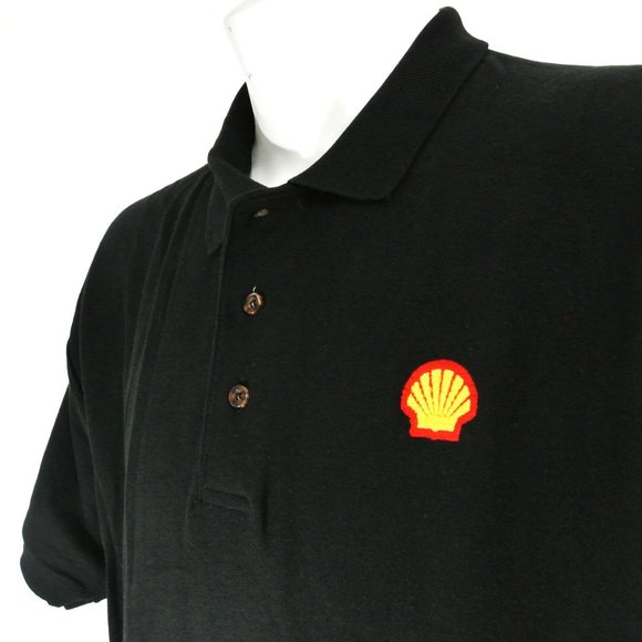 SHELL Gas Station Oil Employee Uniform Men's Black Polo Shirt Size S Small - Picture 4 of 15